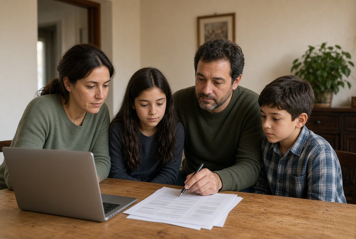 Familia revisando documentación del bono social eléctrico